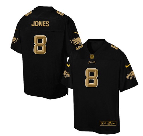 Men's Elite Donnie Jones Nike Jersey Black - #8 Pro Line Gold Collection NFL Philadelphia Eagles